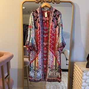 Alice + Olivia Lynn Reversible Side-Slit Long Duster Kimono Floral